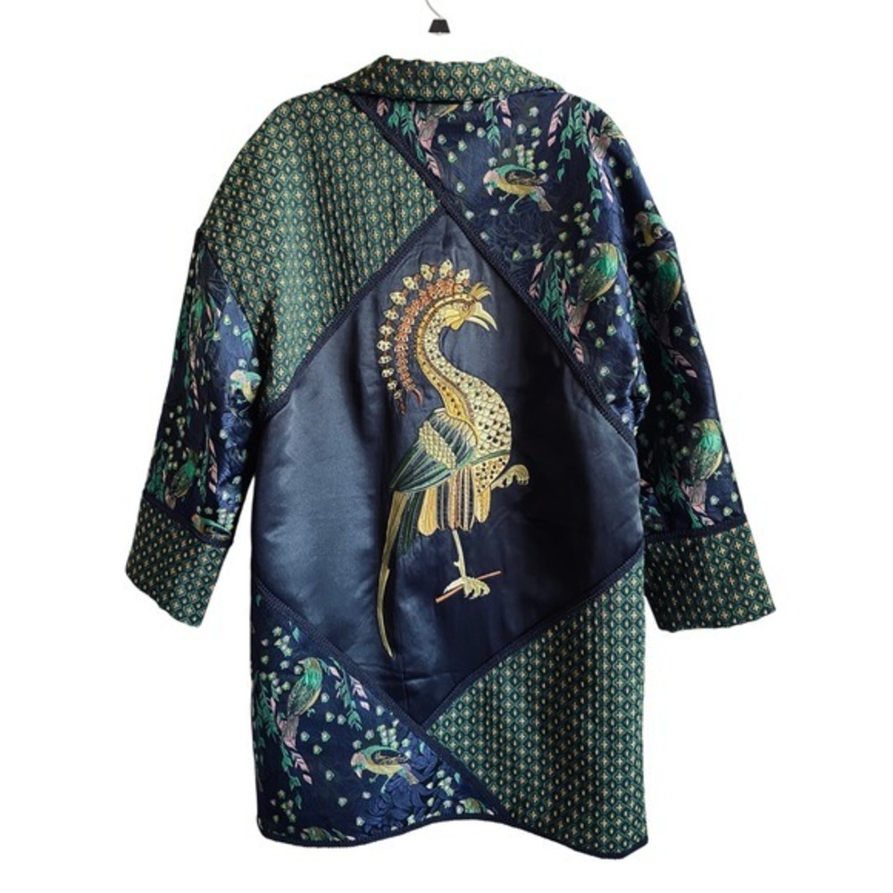 Rara Avis by Iris Apfel Peacock Jacquard Longline Coat Jacket M NWT
